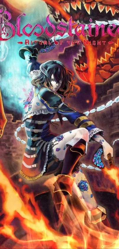 Bloodstained game character in vibrant fantasy art scene.