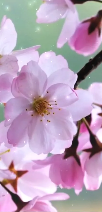 Mobile wallpaper of pink cherry blossoms in full bloom with a serene backdrop.