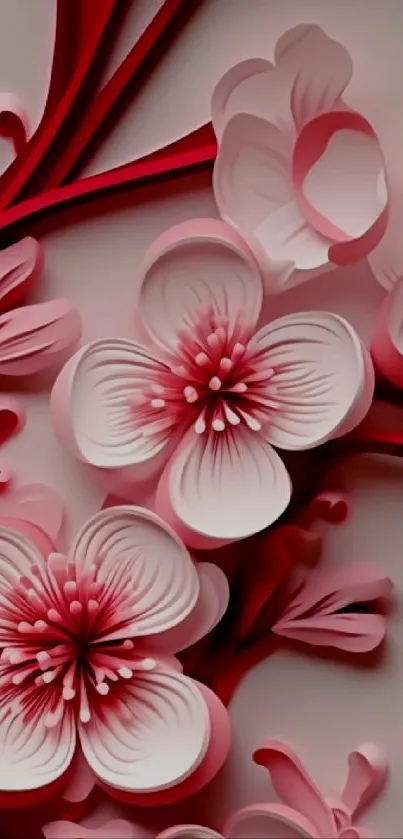 Elegant pink and white floral blossom artwork on mobile wallpaper.