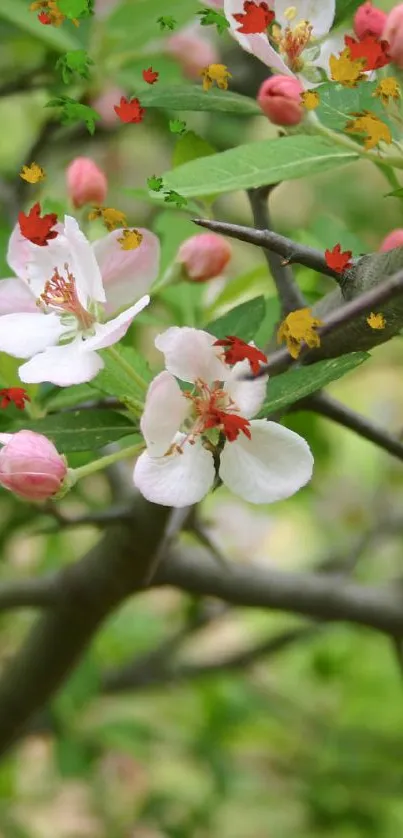 Delicate pink and white blossoms on green branches, perfect phone wallpaper.