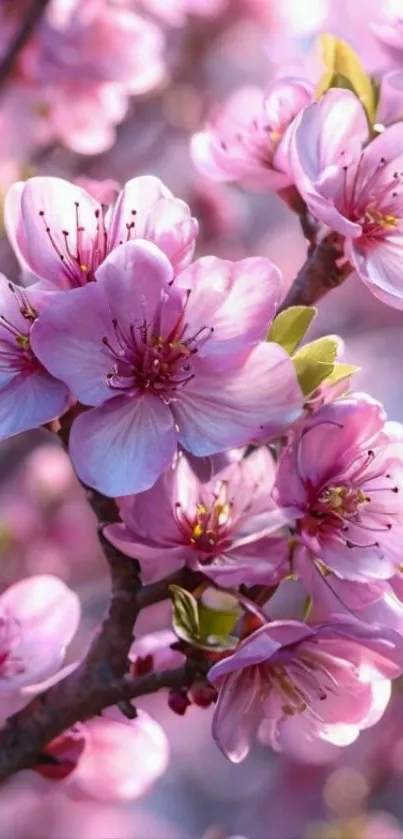 Cherry blossoms in full bloom on branches, showcasing nature's pink elegance.