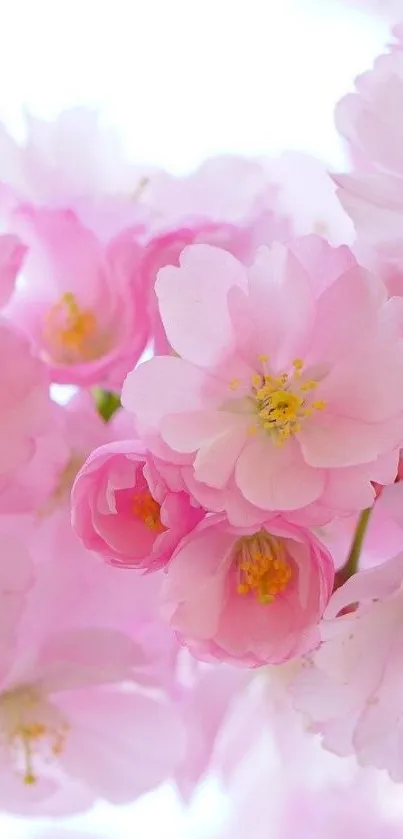 Mobile wallpaper of pink cherry blossoms in full bloom, showcasing delicate petals.