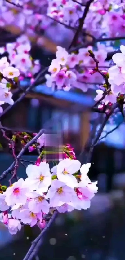 Beautiful cherry blossom branches with pink and white flowers.