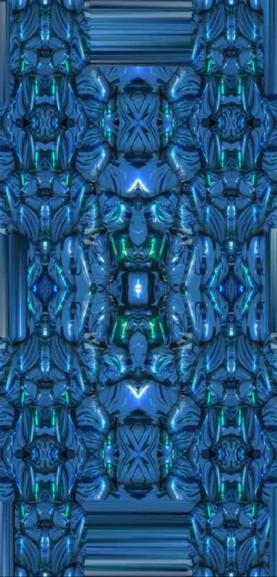 Abstract blue geometric pattern wallpaper with intricate design.