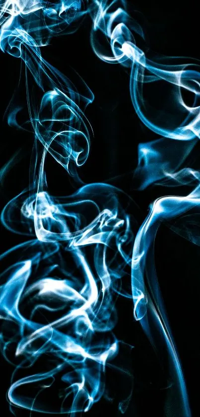 Elegant blue smoke swirling on black background, creating a dynamic abstract design.