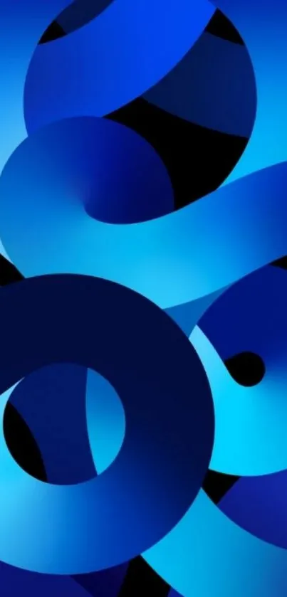 Abstract blue spiral wallpaper with dynamic shapes and vivid colors.