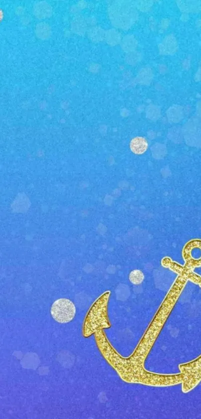 Blue gradient wallpaper with gold anchor and bubbles.