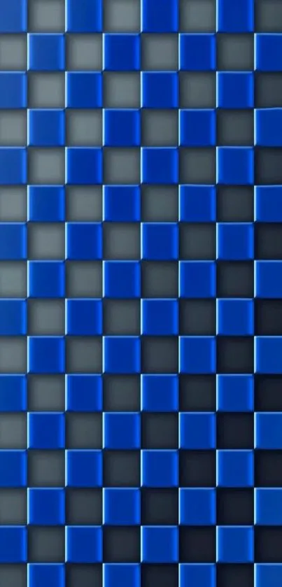 Blue and black checkered wallpaper with a modern geometric design.