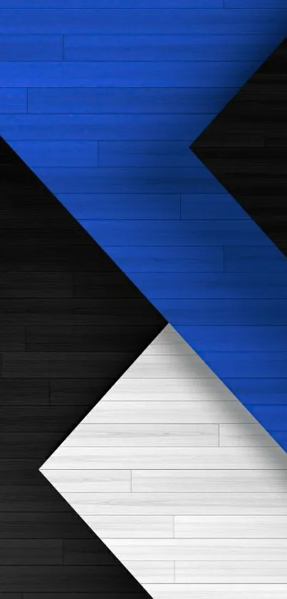 Blue and black geometric mobile phone wallpaper with wooden texture.