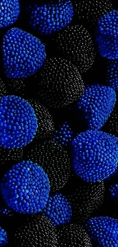 Textured blue and black spheres wallpaper on phone.