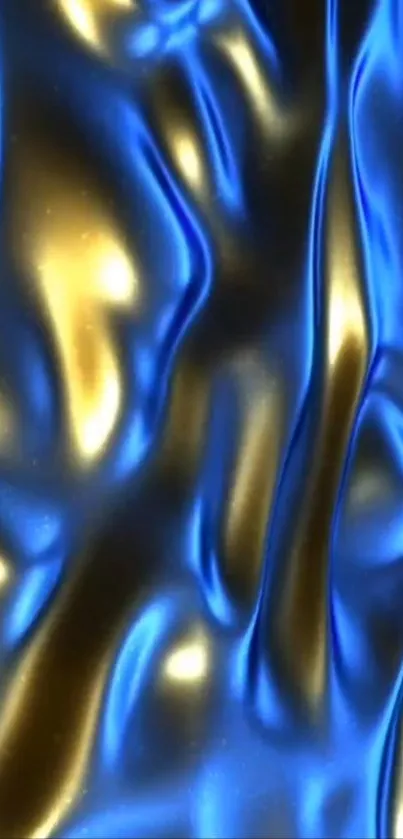 Blue and gold abstract wave pattern wallpaper.