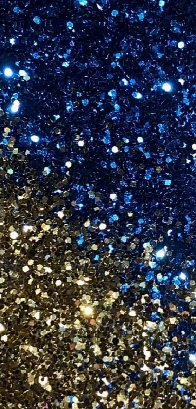 Blue and gold sparkling glitter wallpaper.