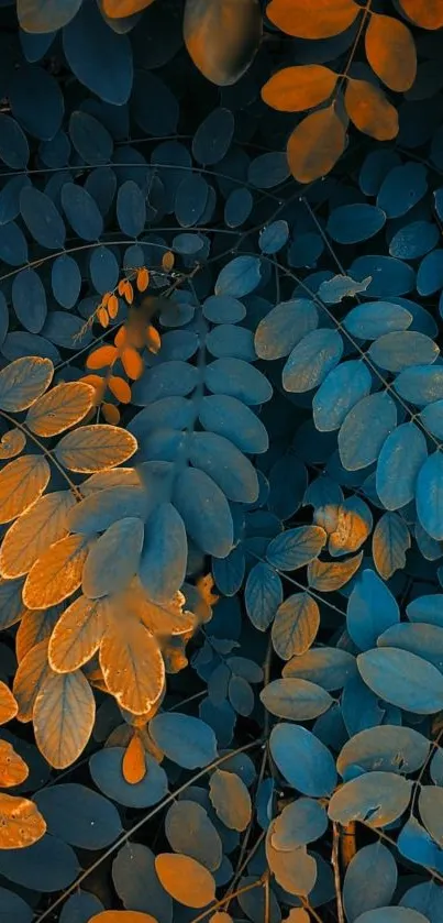 Vibrant blue and orange leaves create a stunning nature-inspired mobile wallpaper.