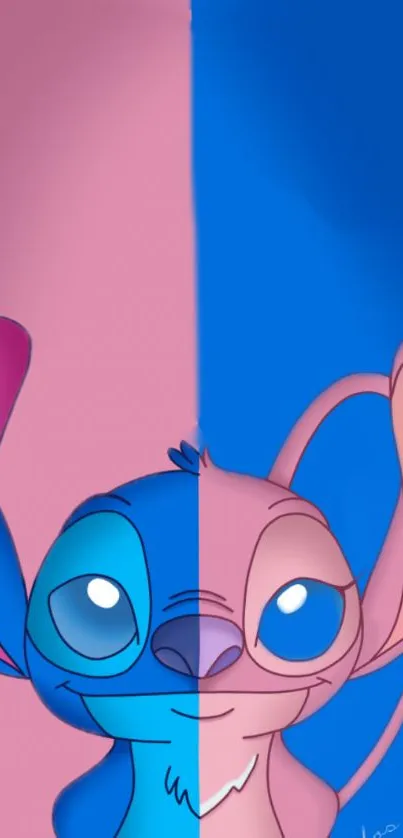 Colorful cartoon featuring a split blue and pink design.