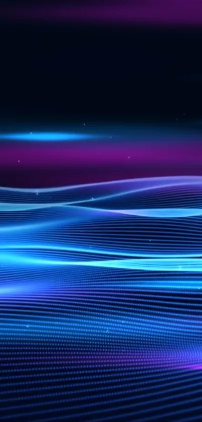 Mobile wallpaper with blue and purple digital wave patterns, creating a futuristic look.