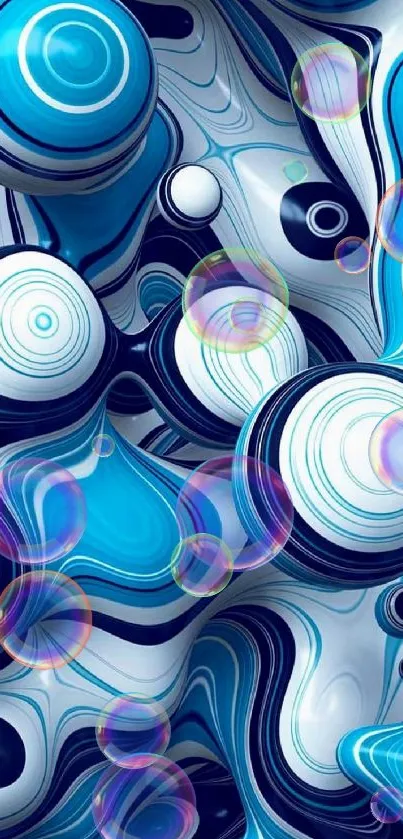 Abstract mobile wallpaper with blue and white swirling patterns.