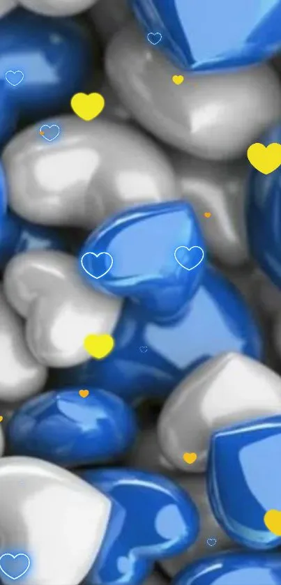 Blue and white heart-shaped decoration with yellow accents.