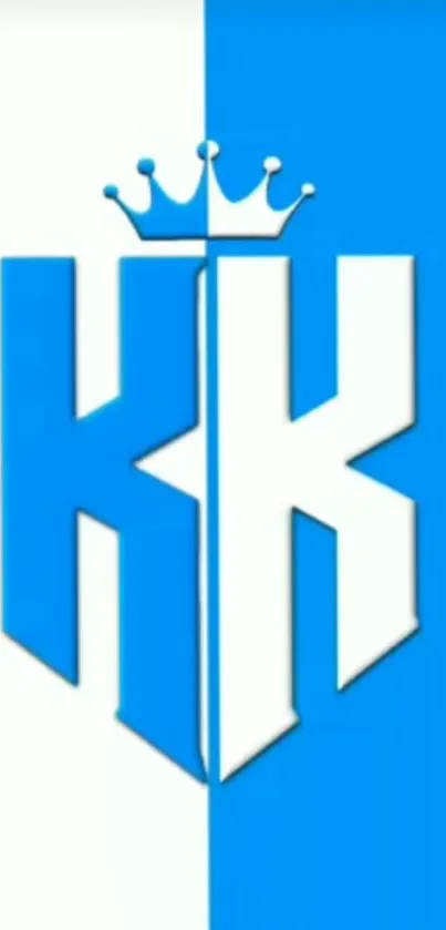 Blue and white KK logo wallpaper with a crown.