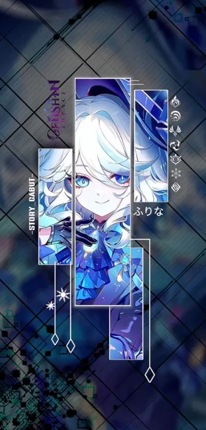 Blue anime character wallpaper with geometric design