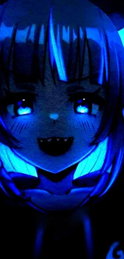 Anime character with vivid neon blue glow.