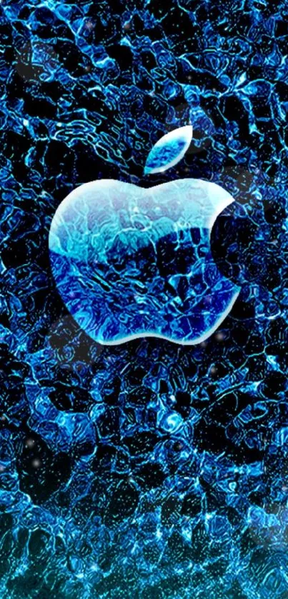 Blue icy Apple logo on a textured background wallpaper.