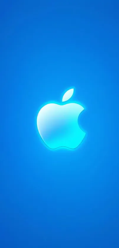 Blue wallpaper with a glowing apple logo for mobile devices.