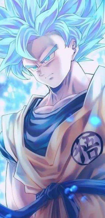 Anime warrior with vibrant blue aura.