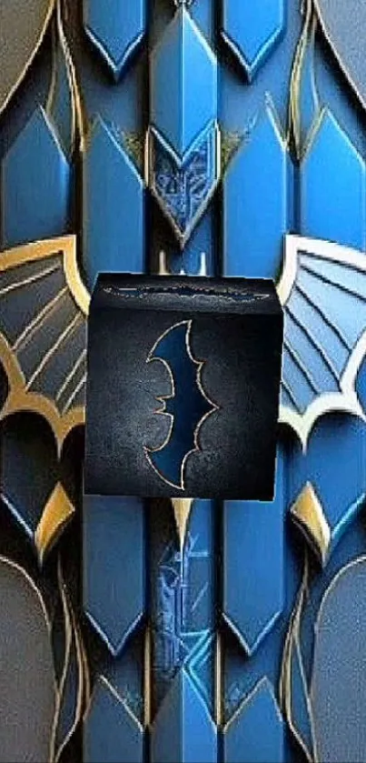 Blue and gold bat symbol design wallpaper.