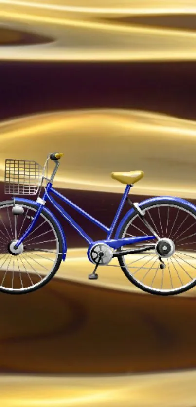 Blue bicycle with golden wave background on mobile wallpaper.