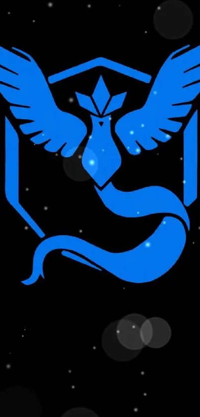 Blue bird logo on black phone wallpaper.