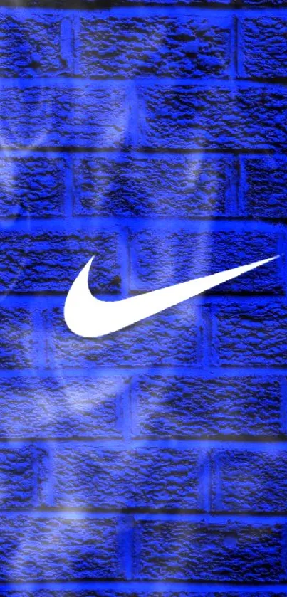 Blue brick wall with Nike logo design.