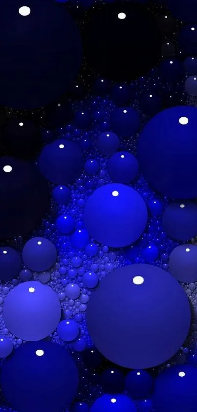 Abstract wallpaper with blue bubbles and dark background.