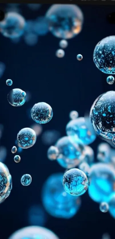 Mobile wallpaper of blue bubbles on dark background.