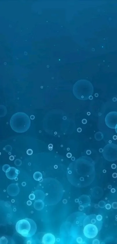 A vibrant blue wallpaper with floating bubbles for mobile phones.