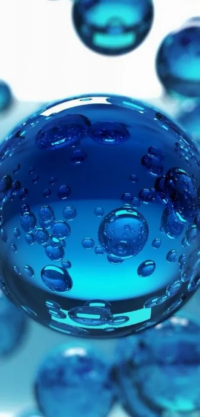 3D blue bubbles floating on a serene backdrop.