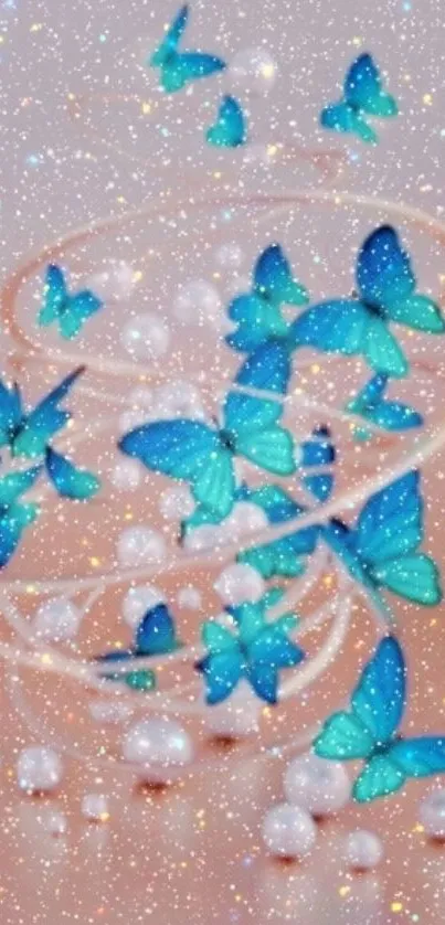 Blue butterflies and sparkles mobile wallpaper.