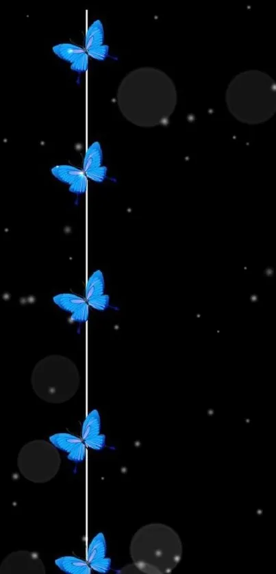 Blue butterflies on a sleek black background wallpaper.