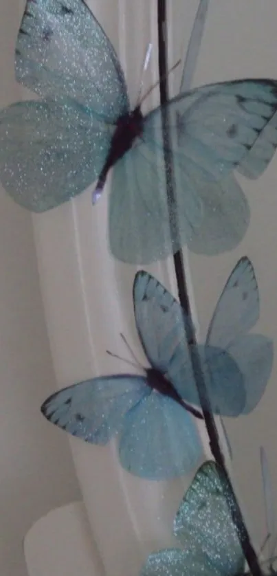 Blue butterflies gracefully resting on a mirror.