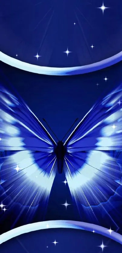 Blue butterfly digital art wallpaper for mobile.