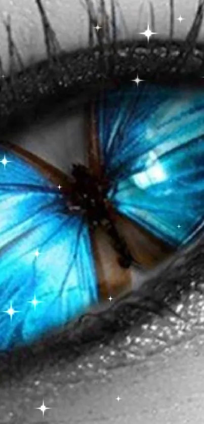 Artistic depiction of a blue butterfly overlay on an eye.