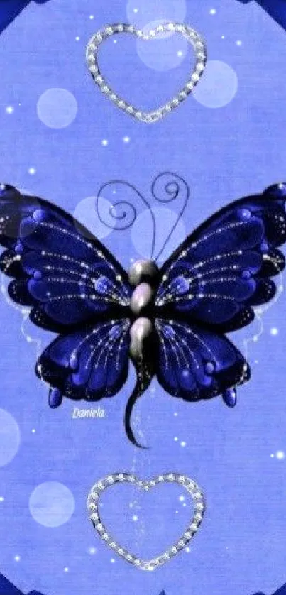 Blue butterfly with floral background mobile wallpaper.