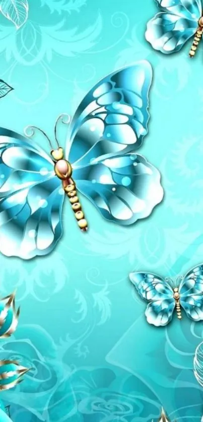 Blue butterfly and floral themed mobile wallpaper design