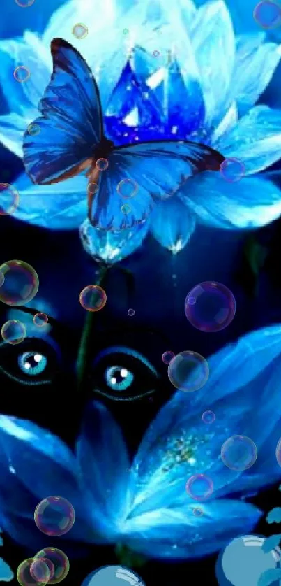 Blue lotus with butterfly mobile wallpaper.