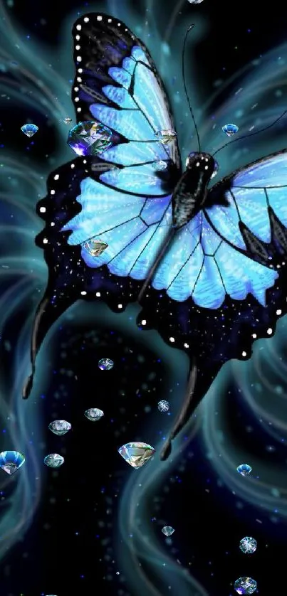 Stunning blue butterfly on abstract background mobile wallpaper.