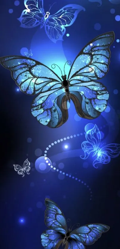 Blue butterfly mobile wallpaper with a dark background.