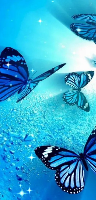 Blue butterflies in a vibrant underwater theme.