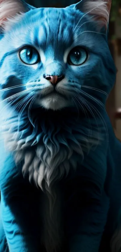 Enchanting blue cat sitting gracefully, perfect for mobile wallpaper.