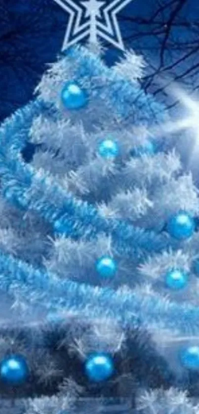 Blue Christmas tree with ornaments and star