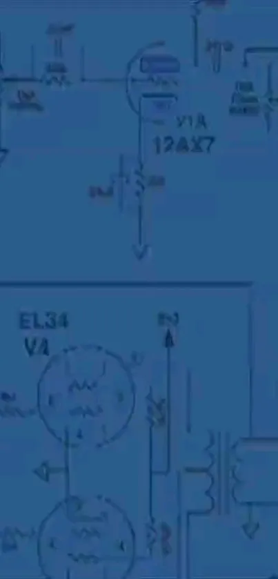 Blue background with detailed electronic circuit diagram design.