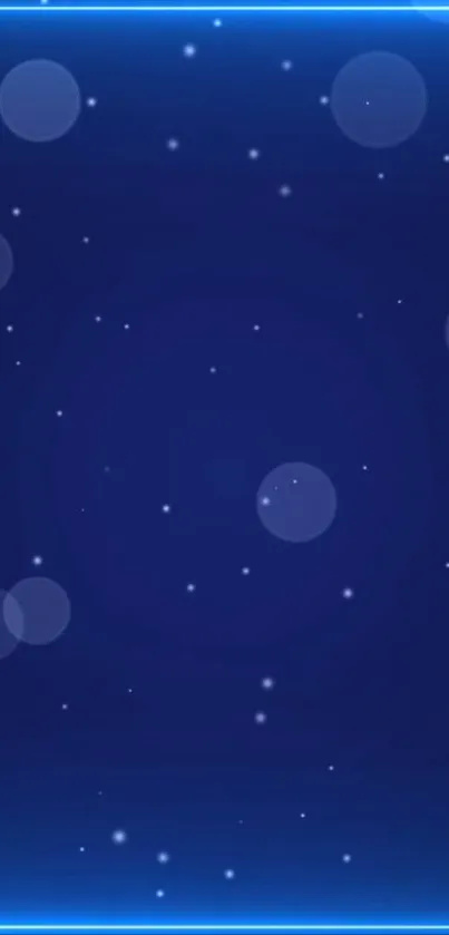 Blue cosmic wallpaper with glowing bubbles and stars.